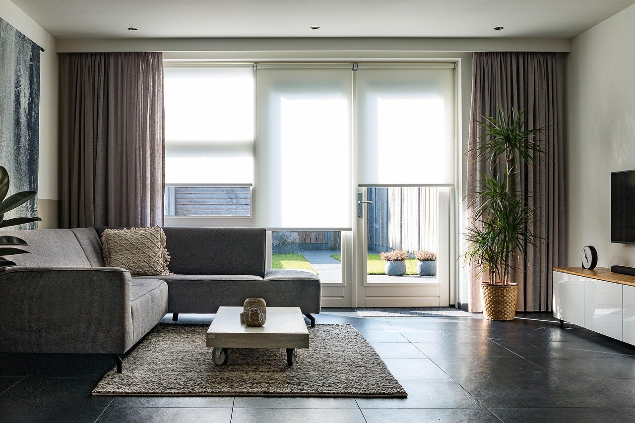 Blackout curtains for living room in grey color