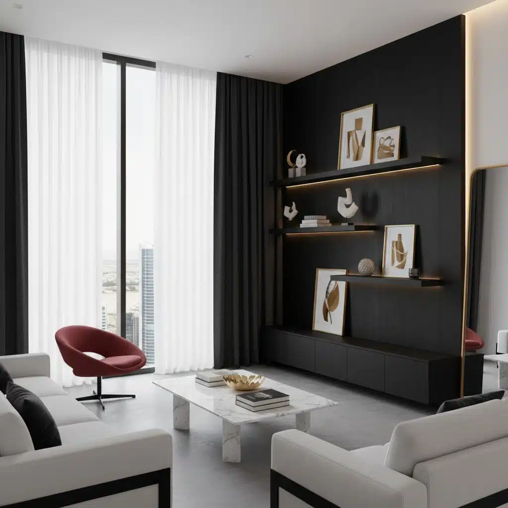 Modern contemporary living room Dubai curtains blackout