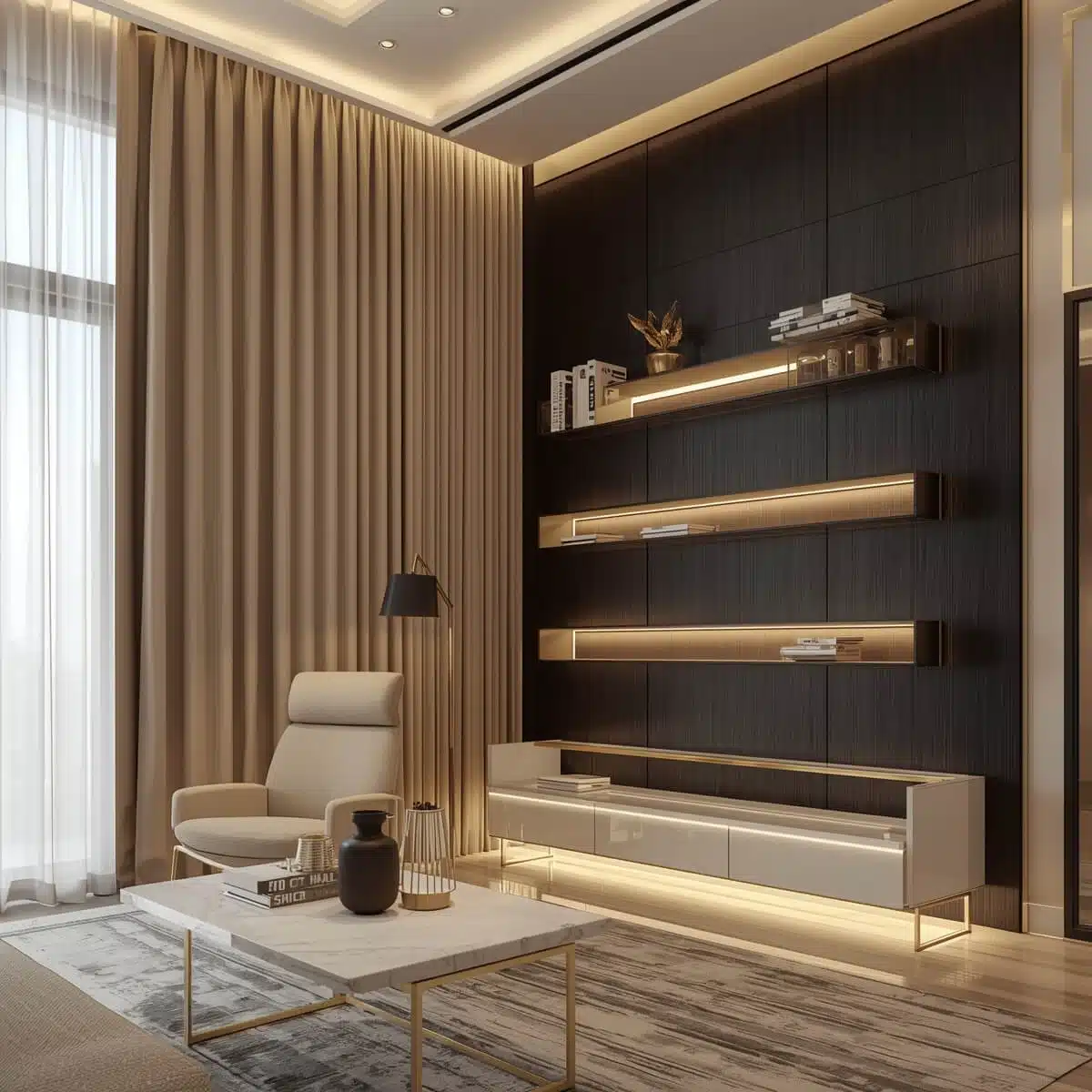 sheer curtains wit recessed light