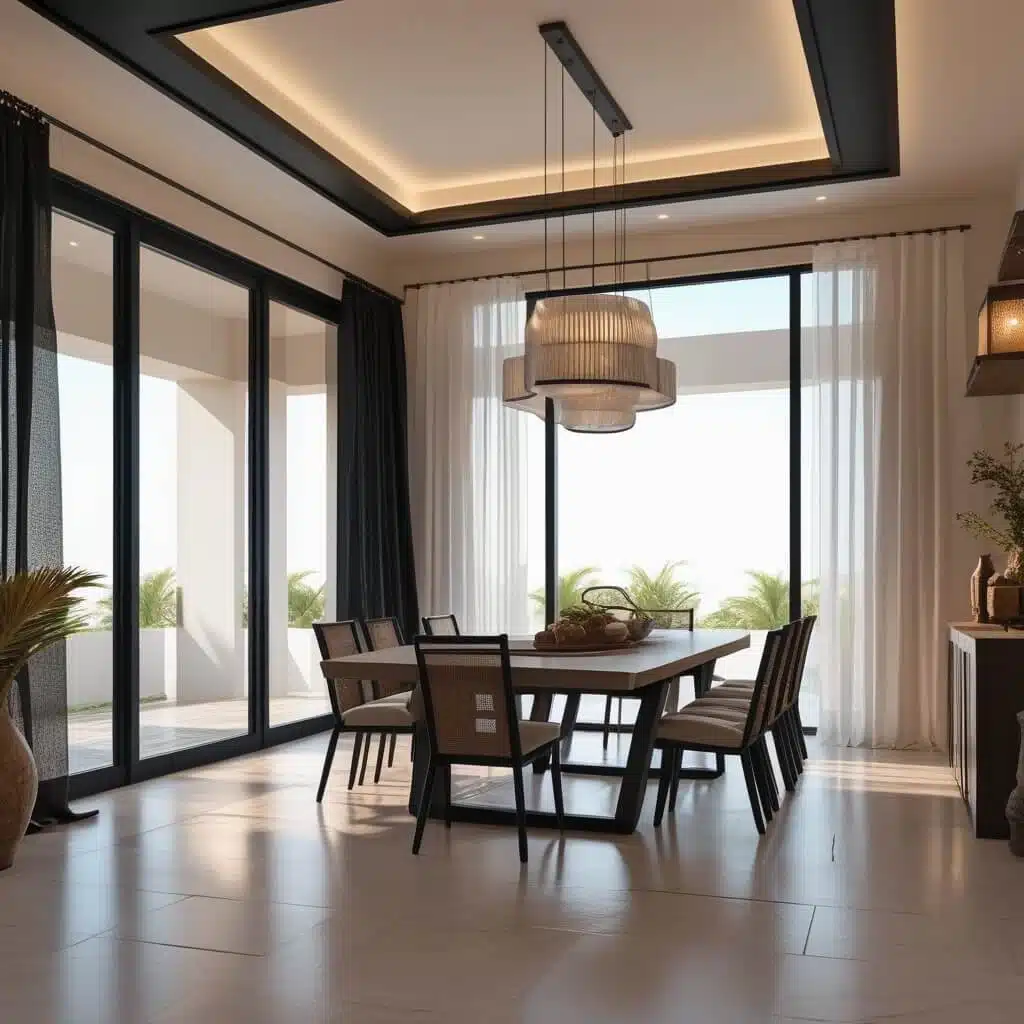 black blackout curtains in modern Dubai dining room