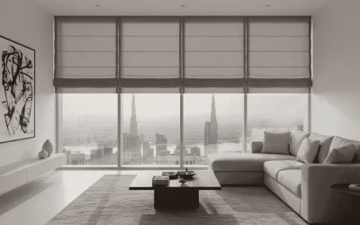 custom Roman blinds in gray color in Dubai apartment