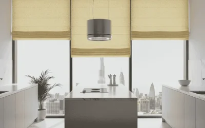 custom Roman blinds in yellow color in Dubai kitchen