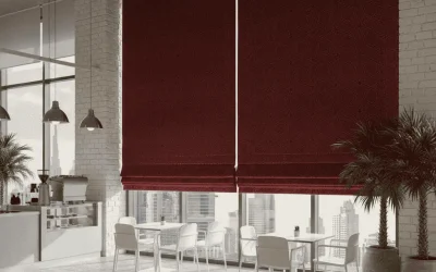 custom Roman blinds in red color in Dubai restaurant